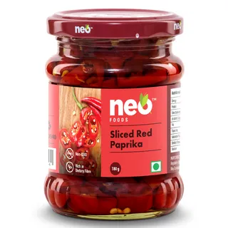 Neo Sliced Red Paprika 180g I 100% Vegan I Ready-to-Eat Fibre-Rich Topping for Pizza, Pasta, Burger, Snacks and Salads I Non-GMO I Glass Jar I