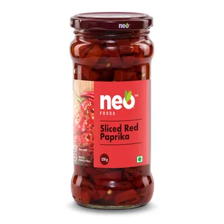 Neo Sliced Red Paprika 350g I 100% Vegan I Ready-to-Eat Fibre-Rich Topping for Pizza, Pasta, Burger, Snacks and Salads I Non-GMO I Glass Jar I
