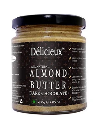 D�licieux Vegan Diet All Natural Stone Ground Almond Butter with Dark Chocolate (Almonds 80%, Dark Chocolate 20%)-200 G�