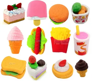 FunBlast Erasers for Kids in Different Shapes � Stationery Gift for Kids, Fast Food & Ice Cream Shaped Eraser for Children School Kids/Birthday Return Gift for Children (12 Pc;Multicolor)