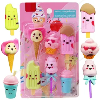 FunBlast Eraser for Kids � Ice-Cream Theme Erasers Set for Kids, Eraser for Kids Eraser Set for Return Gift, Stationary Set for Kids, Rubber Eraser for Kids, Stationary Set for Kids (6 Pcs)