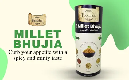 Foodaids Healthy Millet Bhujia Namkeen (Spicy Mint Pudina Flavour) 200gm Mixture of 5 millets Bajra / Jowar / Ragi / Kangni Kutki Gluten Free & Vegan
