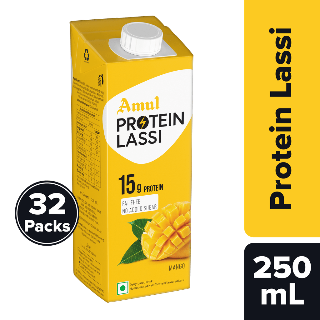 Amul High Protein Mango Lassi, 250 mL | Pack of 32