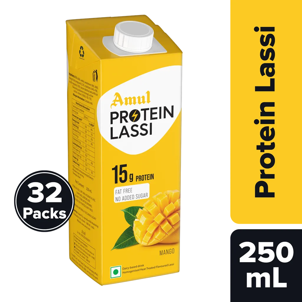 Amul High Protein Mango Lassi, 250 mL | Pack of 32