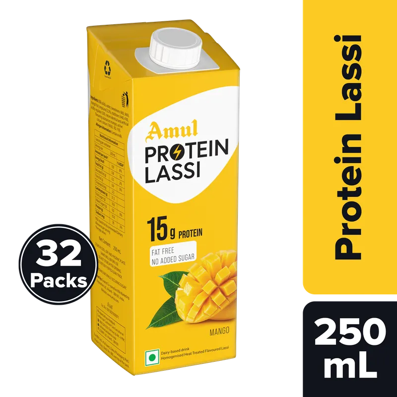 Amul High Protein Mango Lassi, 250 mL | Pack of 32