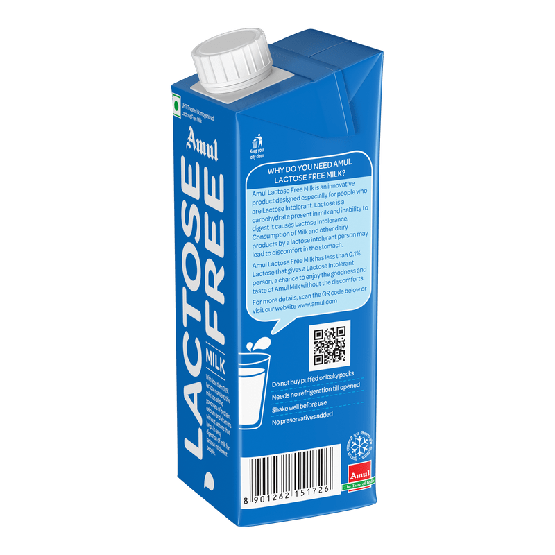 Amul Lactose Free Milk, 250 mL | Pack of 8