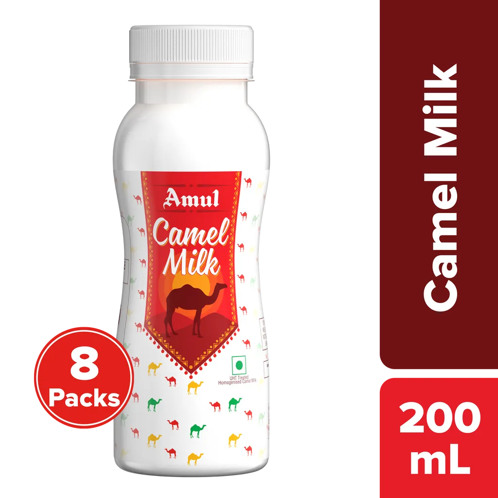 Amul Camel Milk Bottle, 200 mL | Pack of 8