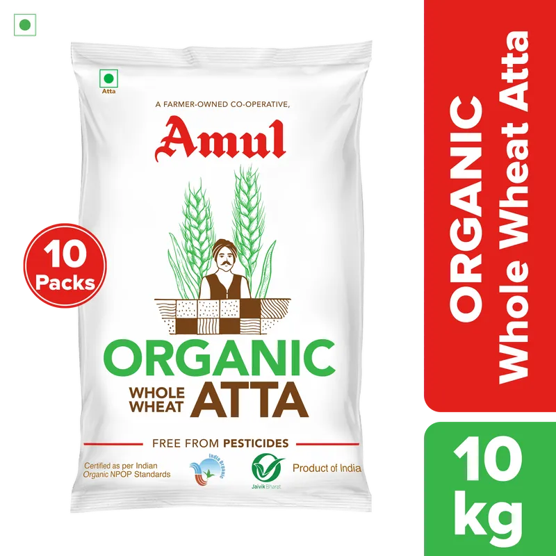 Amul Organic Atta, 1 kg | Pack of 10