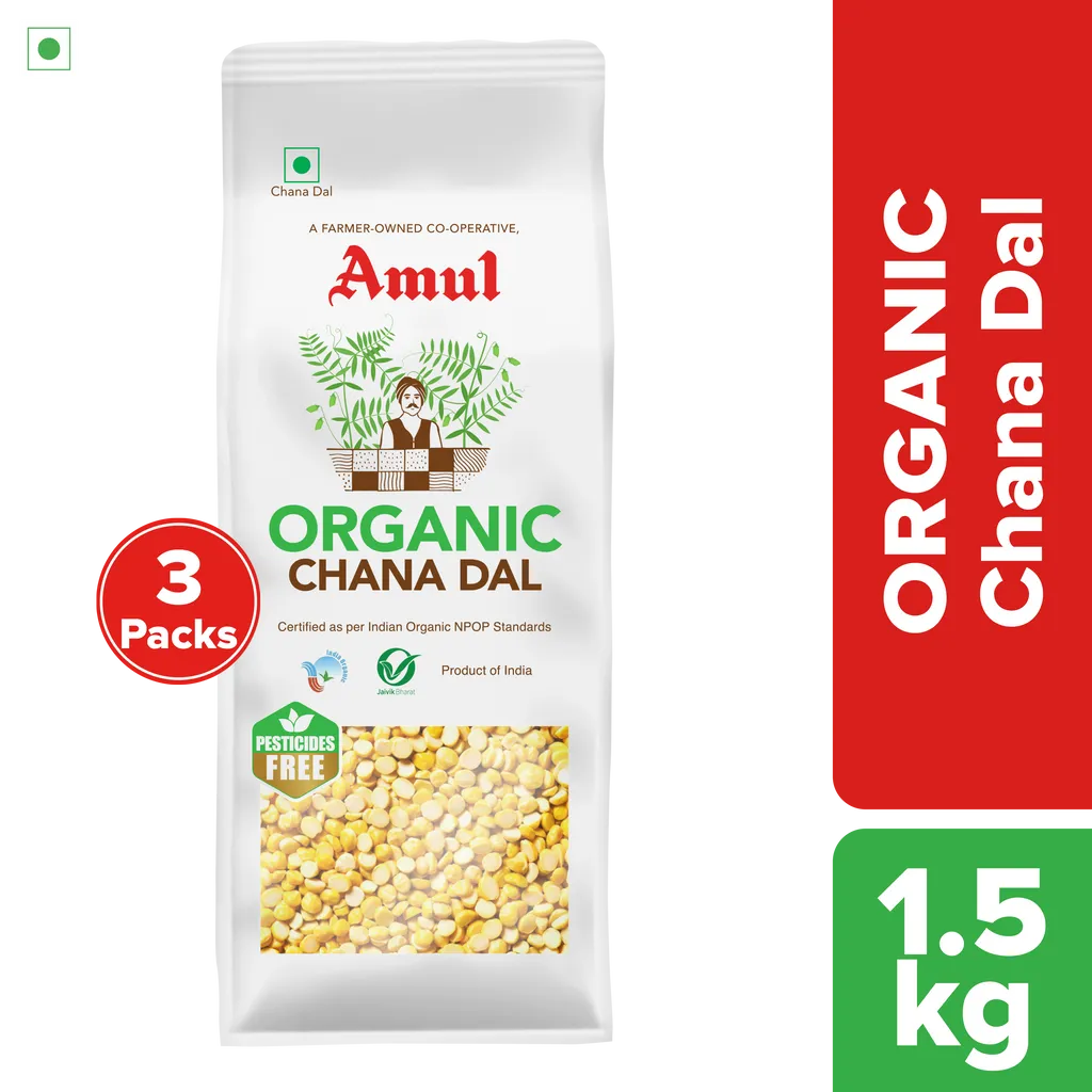 Amul Organic Chana Dal, 500 g | Pack of 3