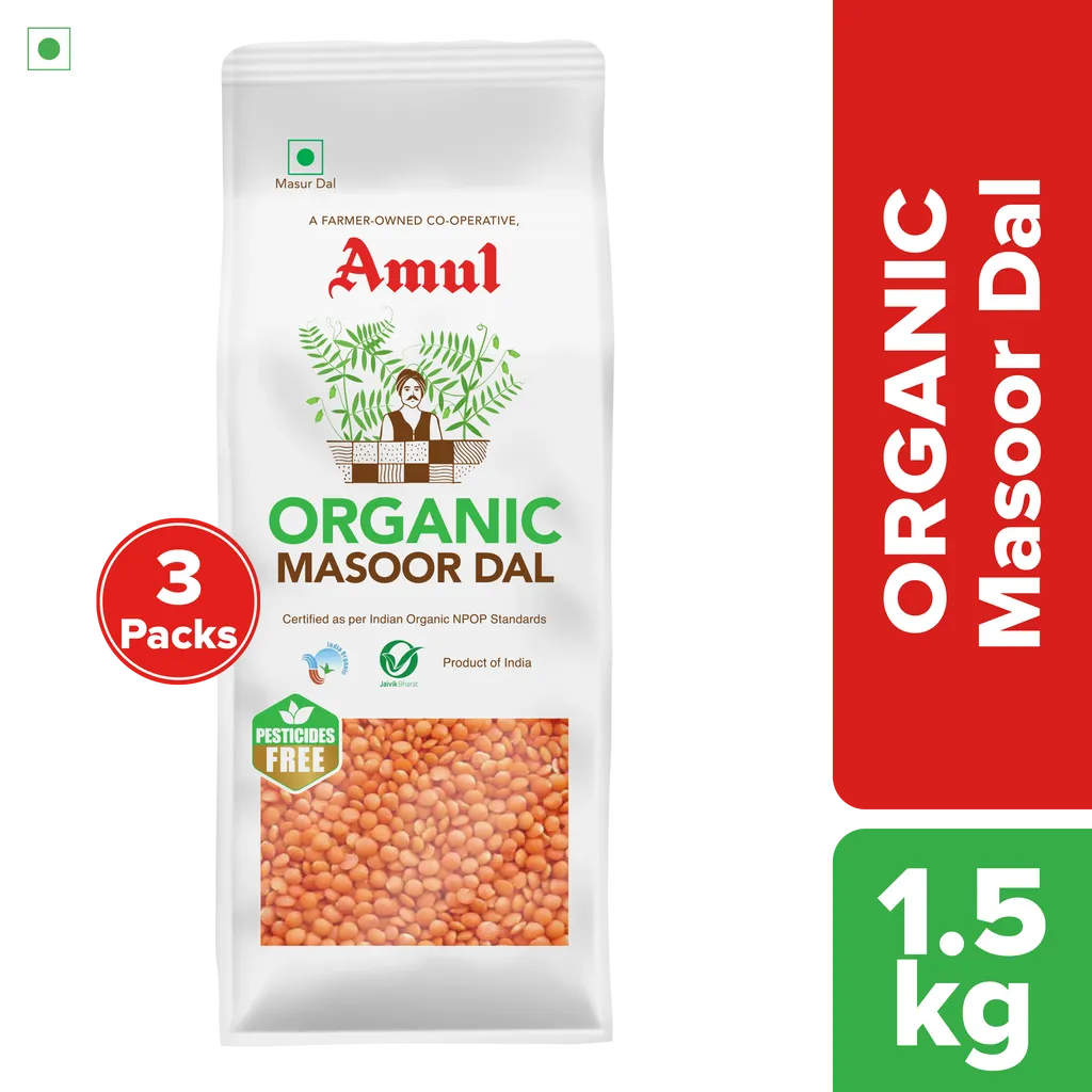 Amul Organic Masoor Dal, 500 g | Pack of 3