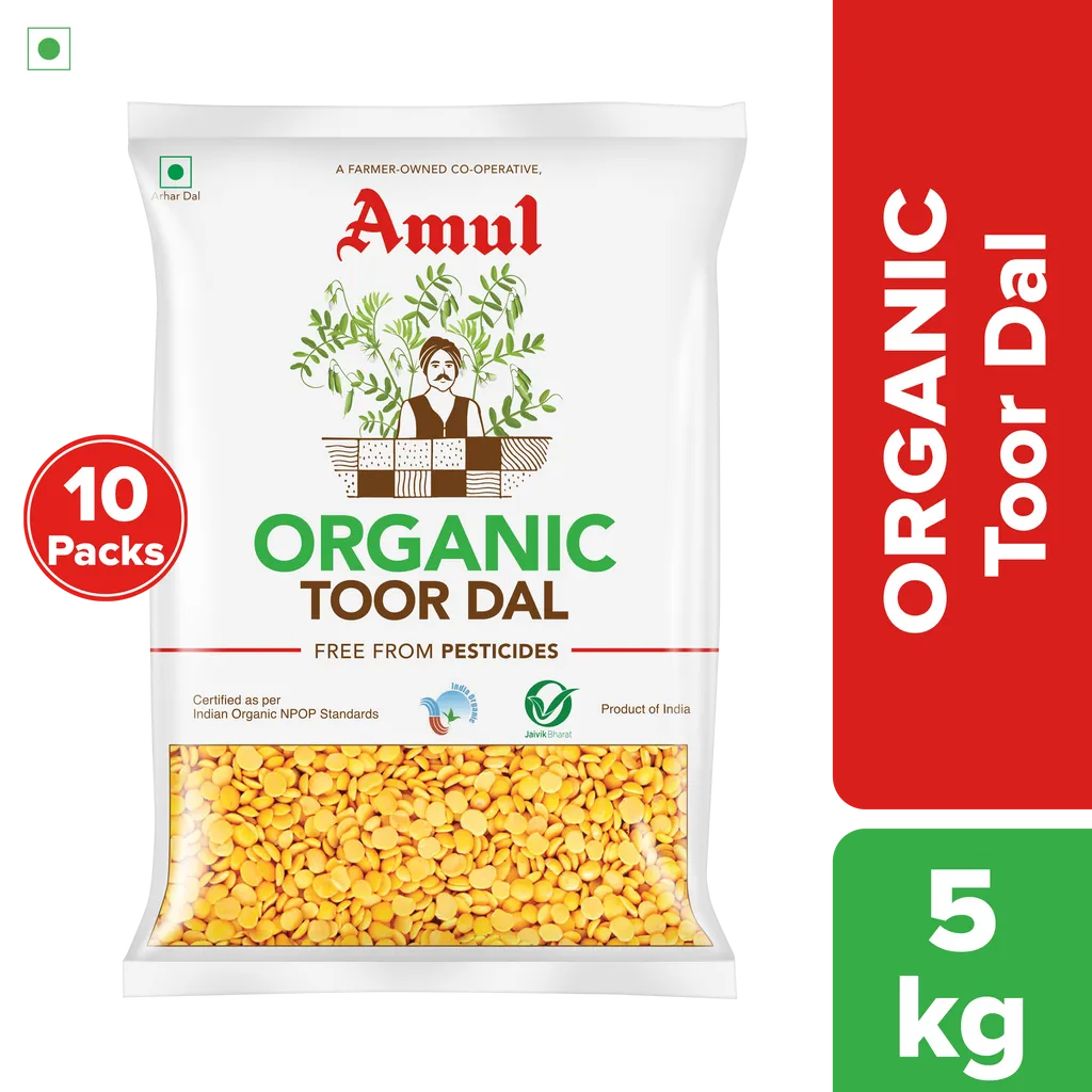 Amul Organic Toor Dal, 500 g | Pack of 10