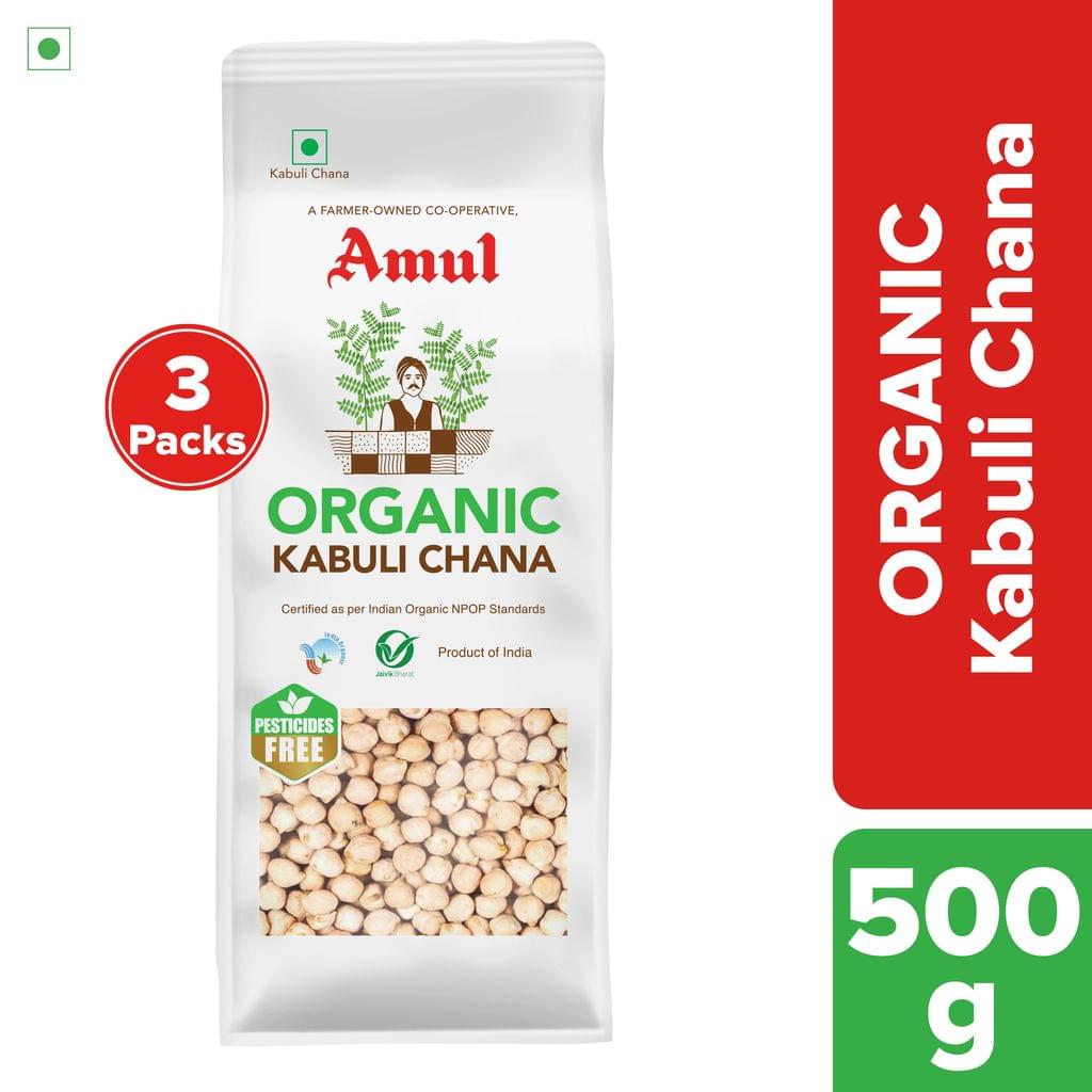 Amul Organic Kabuli Chana, 500 g | Pack of 3