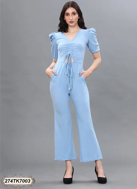 LIGHT BLUE KNITTED JUMPSUIT