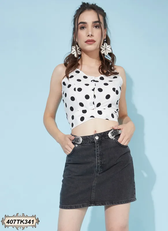 WHITE & BLACK PRINTED CREPE TOP