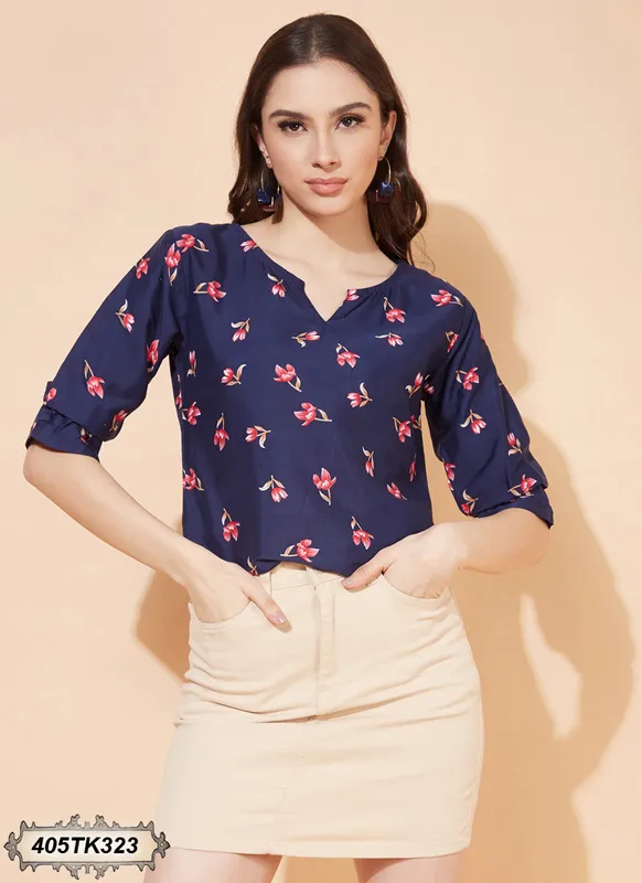 NAVY BLUE FLORAL PRINTED TOP