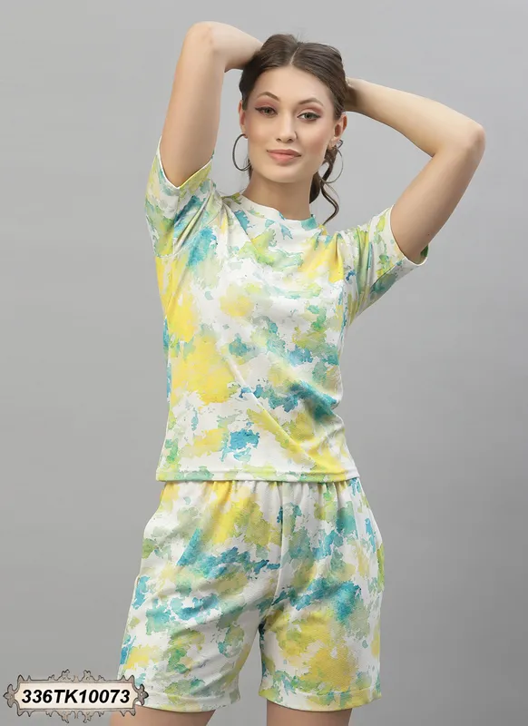 GREEN AND BLUE TIE & DYED PRINTED CO-ORD SET
