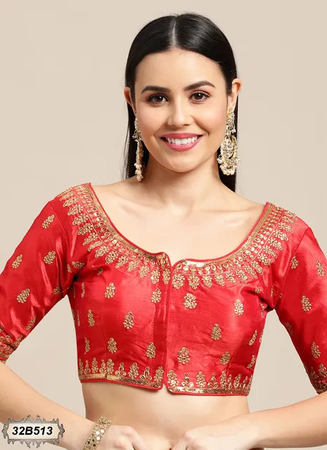 RED SILK EMBROIDERED BLOUSE
