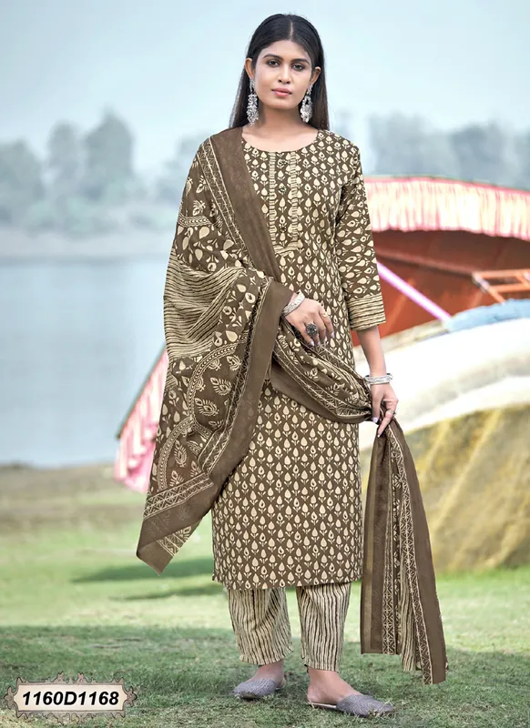 BEIGE AND BROWN COTTON DRESS MATERIAL