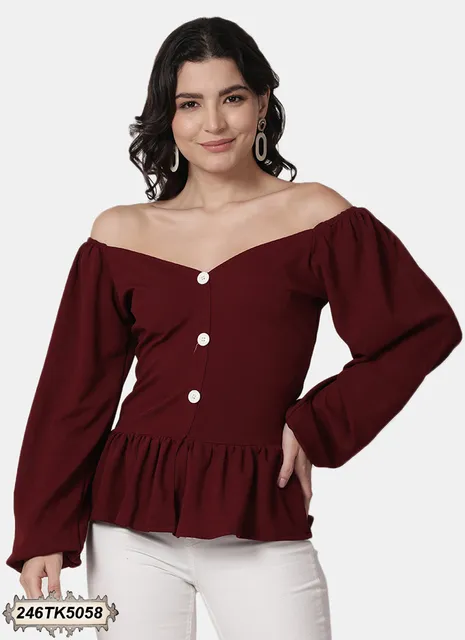 MAROON COLOURED LYCRA KNITTED TOP