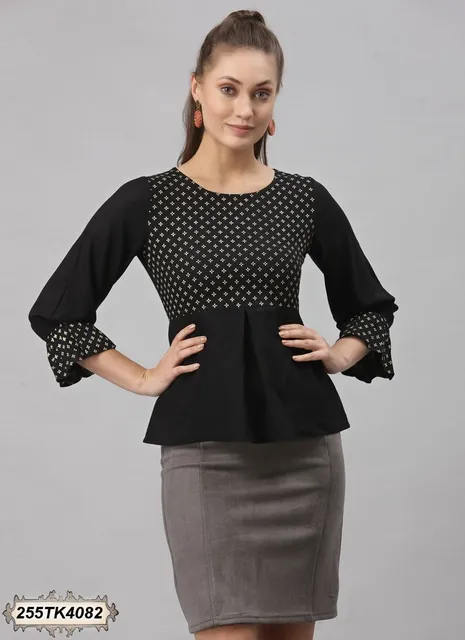 BLACK COLORED RAYON TABLE PRINTED TOP