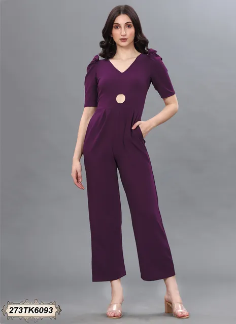 WINE PUFF SLEEVE JUMPSUITS