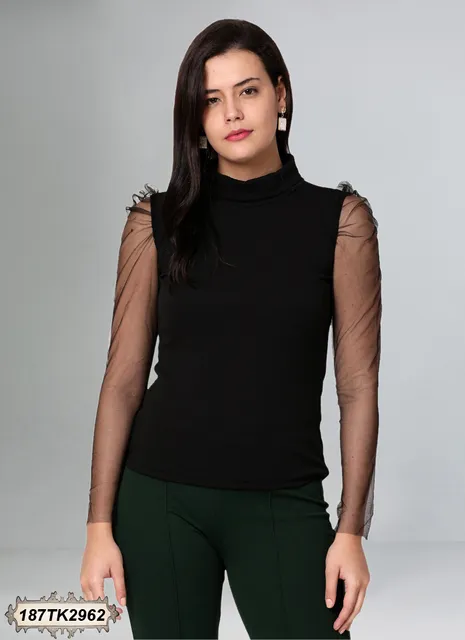 BLACK COLOURED KNITTED LYCRA TOP