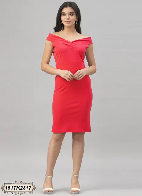 PRECIOUS RED COLOURED KNITTED LYCRA DRESS