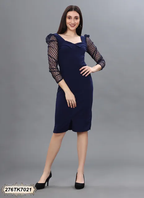 NAVY BLUE COLOURED LYCRA KNITTED BODYCON DRESS