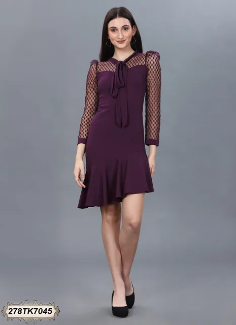 WINE KNITTED BODYCON DRESS