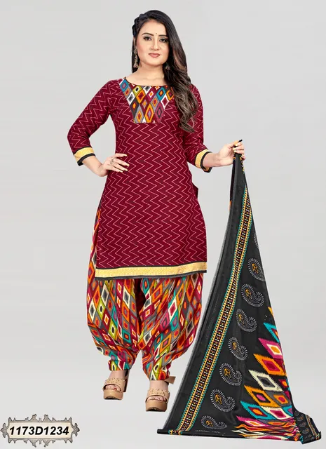 MAROON PRINTED DRESS MATERIAL