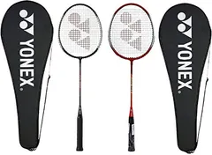 Yonex GR 303 Aluminium Blend Badminton Racquet with Full Cover, Set of 2 Black / Red