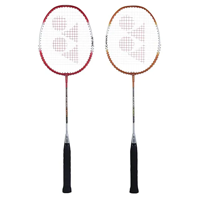 Yonex ZR 100 Light Aluminium Badminton Racquet Pack of 2 with Full Cover | Made in India Red Orange