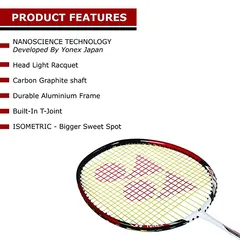 YONEX Japan Nano Ray 7000 G4-2U Aluminum Badminton Racquet with Full Cover (Red)