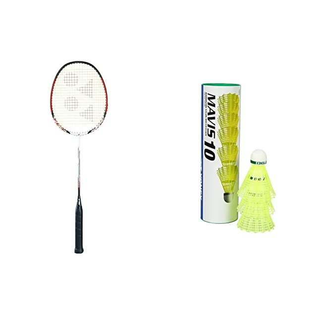 YONEX Nanoray 7000 Graphite Badminton Racquet White/Red/Black & Yonex Mavis 200i Nylon Shuttle Cock, Pack of 6 (Yellow)