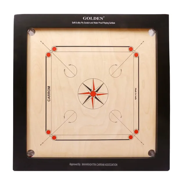 KD Golden Carrom Board Game Board Champion Ply Wood Board with Coin, Striker & Cover, AICF Approved