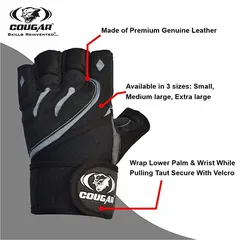 Cougar Monster Foam Padded Leather Gym Gloves, Suitable for Weight Lifting, Cycling, Exercise, Fitness, Gym Training and General Workouts for Men/Women (Extra Large)