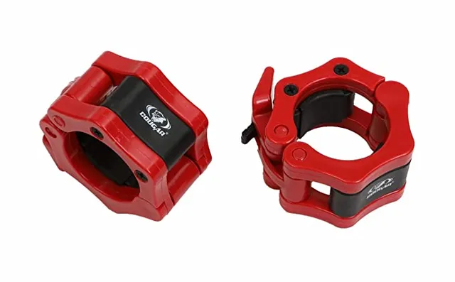 Cougar Olympic Barbell Collar Lock, Weight Bar Plate Locks Collar Clips, Barbell Clamp 50MM Size, Set of 2 Pieces for Workout, Weightlifting, Fitness & Strength Training (Red)