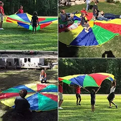 COUGAR Kids Play Parachute 9 feet with Handles and Carry Bag for Cooperative Play and for Upper-Body Strength, Multicolor
