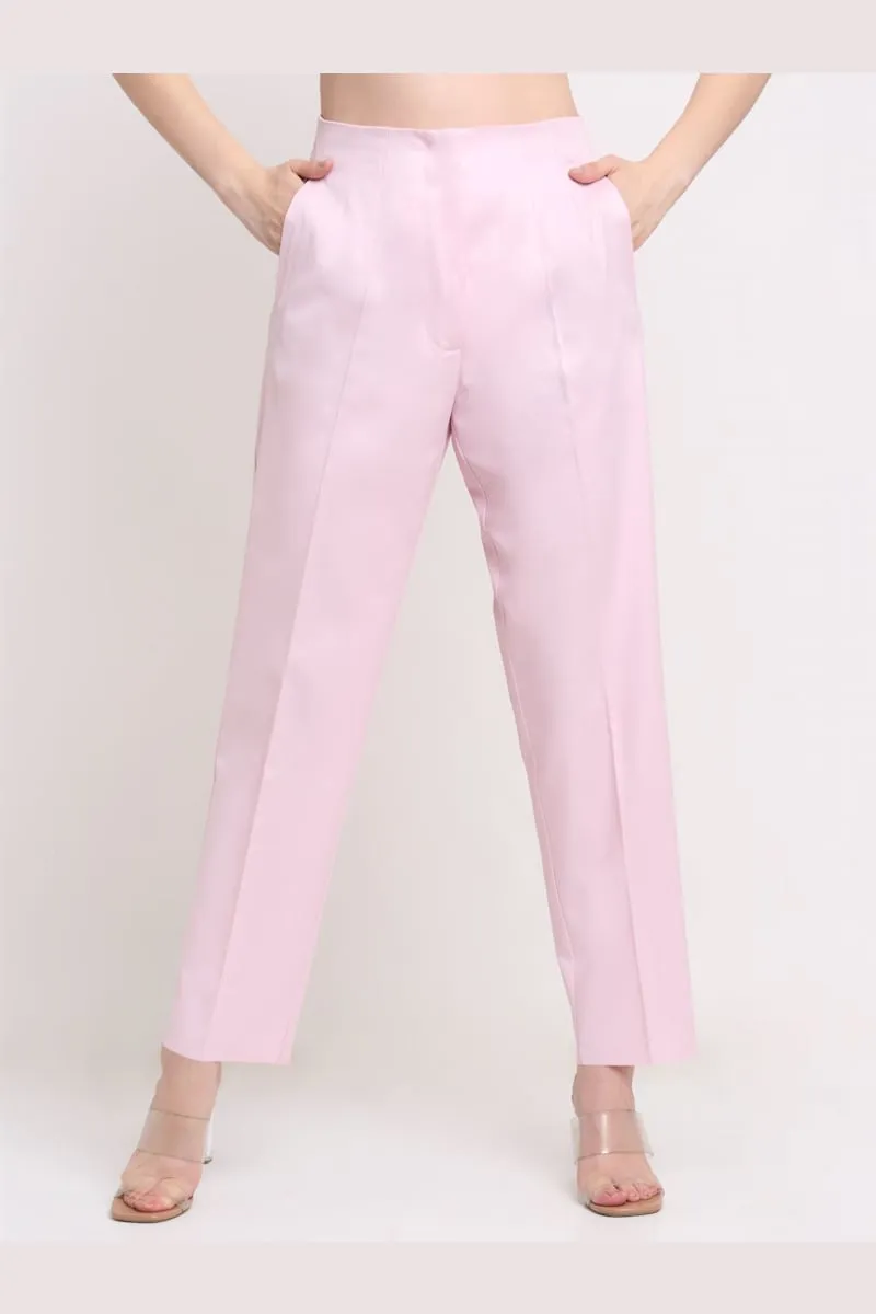Buy Pink Mid Rise Slim Trousers Online In India