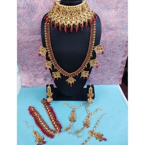 Rajwadi Polish Bridal Jewellery In Red/Green Beads