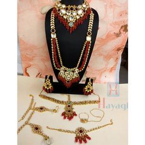 Meenakari Polki Kundan Bridal Jewellery In Red Beads