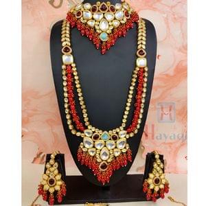 Meenakari Polki Kundan Bridal Jewellery In Red Beads