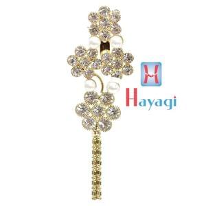 Flower Shape Brooch Pendant in White Stones Dulha Brooch