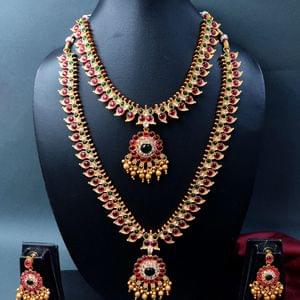 Temple Jewellery- Short Long Necklace Set Online