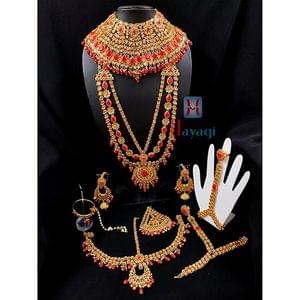 Bridal Jewellery Set Red Stone Studded For Wedding