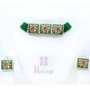 Crystal Choker- Meenakari 3 Square Pendant