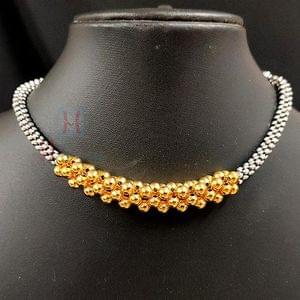 Oxidized Silver Thushi With Broad Golden Beads  Buy Online_Hayagi(Pune)