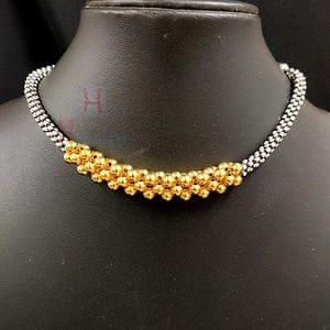 Oxidized Silver Thushi With Broad Golden Beads  Buy Online_Hayagi(Pune)
