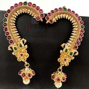 Peacock Design Traditional Ear Cuffs With Round Stone Studded