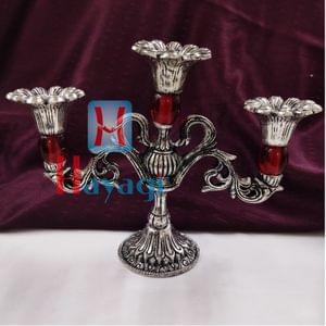 Metal Candle Stand in Silver Finish Gifting Item